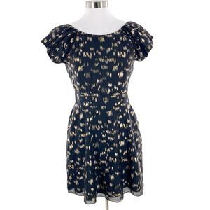 BCBGeneration Black Metallic Gold Cap Sleeve Low Back Cocktail Dress Size 8 New